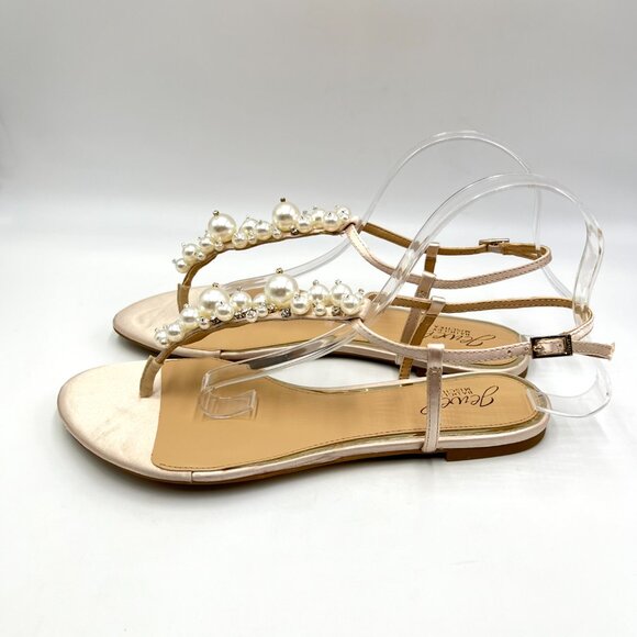 Jewel Badgley Mischka Womens Size 8.5 Larissa Champagne Satin Flats‎ Dress Shoes - Picture 5 of 13